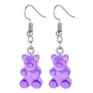 New Handmade Transparent Purple Grape Sterling Silver Resin Gummy Bear Earrings